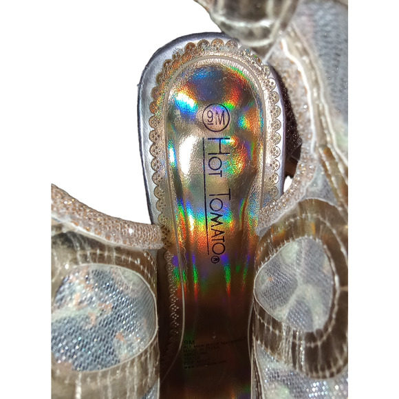 Hot Tomato Rhinestones Sequins Open Toe Ankle Strap High Heel Pumps 3" 9M Gold - Picture 5 of 5